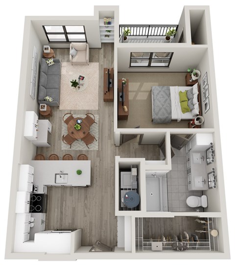Floor plan for 1 bed, 1 bath, 798 sqft